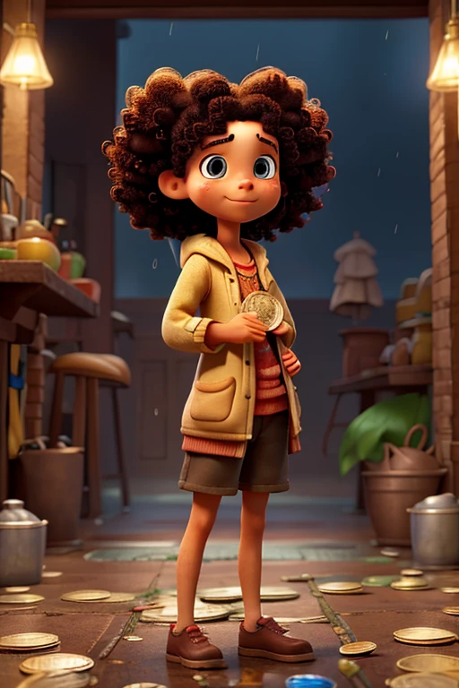 crie um banner no estilo Pixar. A boy with Indian features, moreno pardo com cabelos curtos, Castanhos escuros, Curly and slightly grayish appearance, mas jovem, usando uma camiseta, Vestindo jeans e segurando um cartaz escrito : " Only Jesus Can Save".