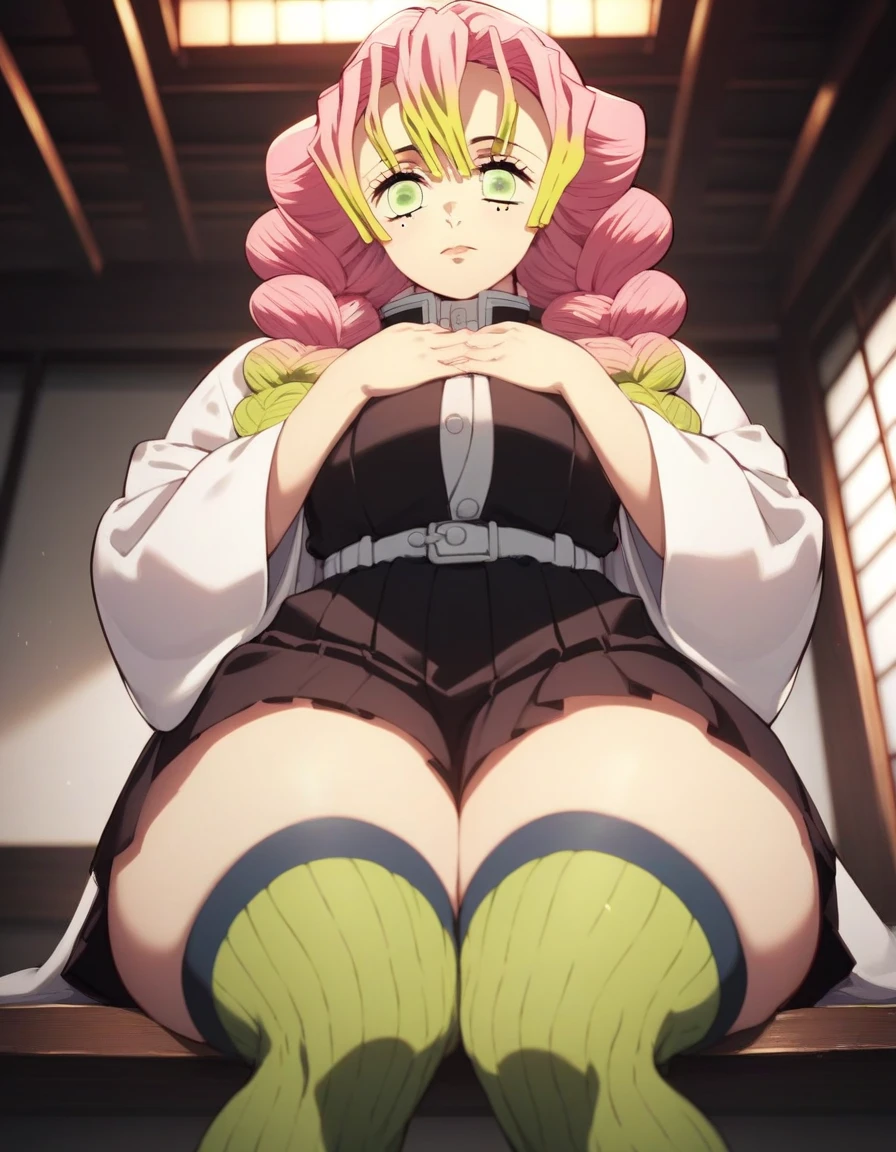 goddess(mature appearance, green pony tail hair, green long skirt, long sleeve), vaginal insertion(1 girl, spread legs, rape by jelly monster)