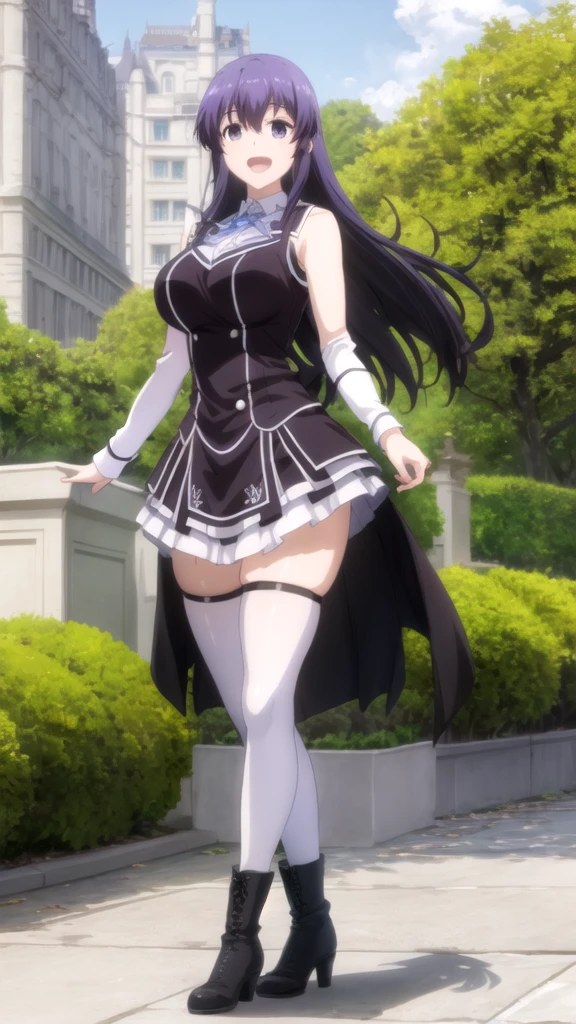 ((masterpiece)),((best quality)),ultra-detailed,illustratio,Explicit,Beautiful body,Beautiful Nose,Beautiful character design,perfect eyes,perfect face,wallpaper,ultra highres,4K,photography,(Beautiful,large breasts:1.2),(beautiful face:1.2),beautiful legs,perfect legs,shiny skin,official style,nsfw,official art,sanime screencap,anime coloring,
Asama Tomo,1girl,solo,purple eyes,heterochromia,long hair,green eyes,red eyes,black hair,breasts, pantyhose, cleavage, flower, bodysuit, very long hair, hair tubes, smile, open mouth, blush, bow, black hair, purple hair, wide sleeves, hair bow, ribbon,(full body:1.5),<lora:Asama Tomo:0.7>,outdoor,blue sky,white cloud,geyser,flowers and plants,forest
