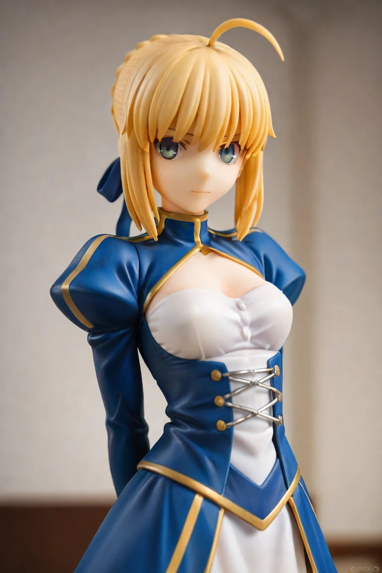 figure,anime character dressed in blue and white dress/blond hair, artoria pendragon, fate / stay night, anime style like fate/stay night, fate stay night, fate grand order, visual novel sprite, female protagonist 👀 :8, fate zero, fate/zero, ufotable art style, beatrice blue, cushart krenz key art feminine