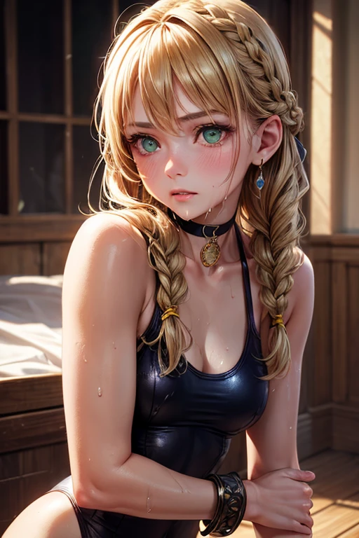 ((Masterpiece)), Best quality, real, Realstic, , perspective, luminescent, couleurs vives, 
illusion, Masterpiece, Best quality, (beautifull detailed face, detail skin texture, ultra-detailed body:1.1),
a girl,freckle,blue eyes,squeezing breasts together,(((kneeling on the floor))),sweating,tattoos,smoky eyes,14years old,delicate face,slim waist,((wide hips:1.2)),((gigantic breasts:1.3)),cameltoe,bubble butt,thick lips,((blonde hair,blunt bangs,braided hair:1.4)),shiny hair,shiny skin,pink lips,golden ratio body,high waist,(((maid outfit:1.2))),G-Cup breasts,(from above:1.3),wet clothes,sweating,see-through clothing,(((see-through clothes))),soaked,((sticking out tongue:1.5)),(blushing:1.2),naughty face,ahegao,above view,((frown:1.3)),
photo realist,Breathtaking, good quality, wallpaper, colorful, art, (Hdr:1.5), hyperdetailed, (ArtStation:1.5), cinematic, warm lights, Couleurs riches, (in the room,high detailed background:1.3)，
couleurs riches, hyper realistic,((cum on face:1.5)),((POV,looking at viewer,strong gaze))