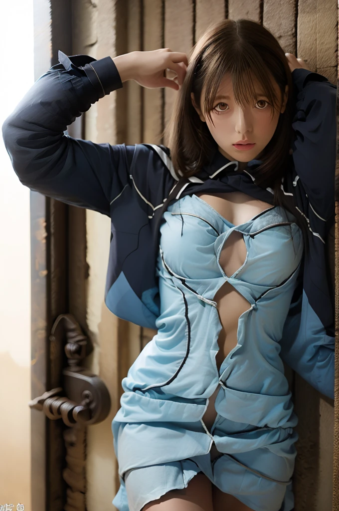 (in 8K、Raw photography, top-quality, hight resolution:1.2)、(realisitic、photoRealstic:1.5)、hight resolution, top-quality, ultra-quality, The ultra-detailliert, lighting like a movie、one girls、25-years old、Change of clothes、A girl wearing a camisole and pants made of thin fabric, Take off your clothes、((Grabbing clothes))、dynamic compositions、A detailed face、beautiful a girl、The upper part of the body, {{fewer moles}}, ((Short hair)), ((Wavy Hair)), Detailed body, Cute and very detailed eyes, ((room at night)), ((Dark light)), dark ilumination, (blue hue), (Cool lighting), (biologically correct arm), (Biologically correct fingers)