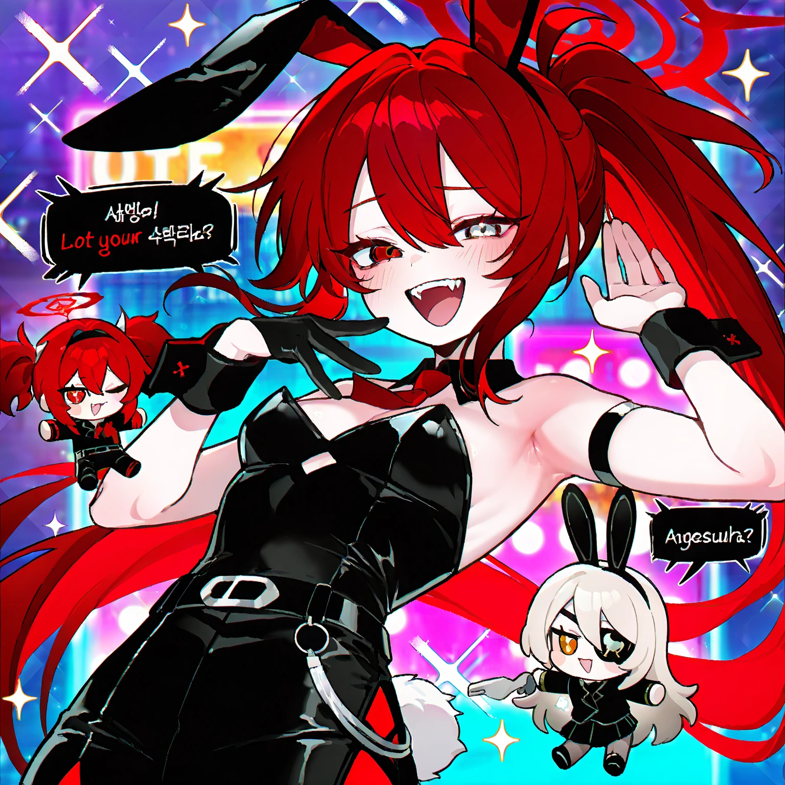 masterpiece, best quality, highres, hy1, hair ornament, multicolored hair, casino, playboy bunny, rabbit ears, smile, waving Large breasts huge breasts