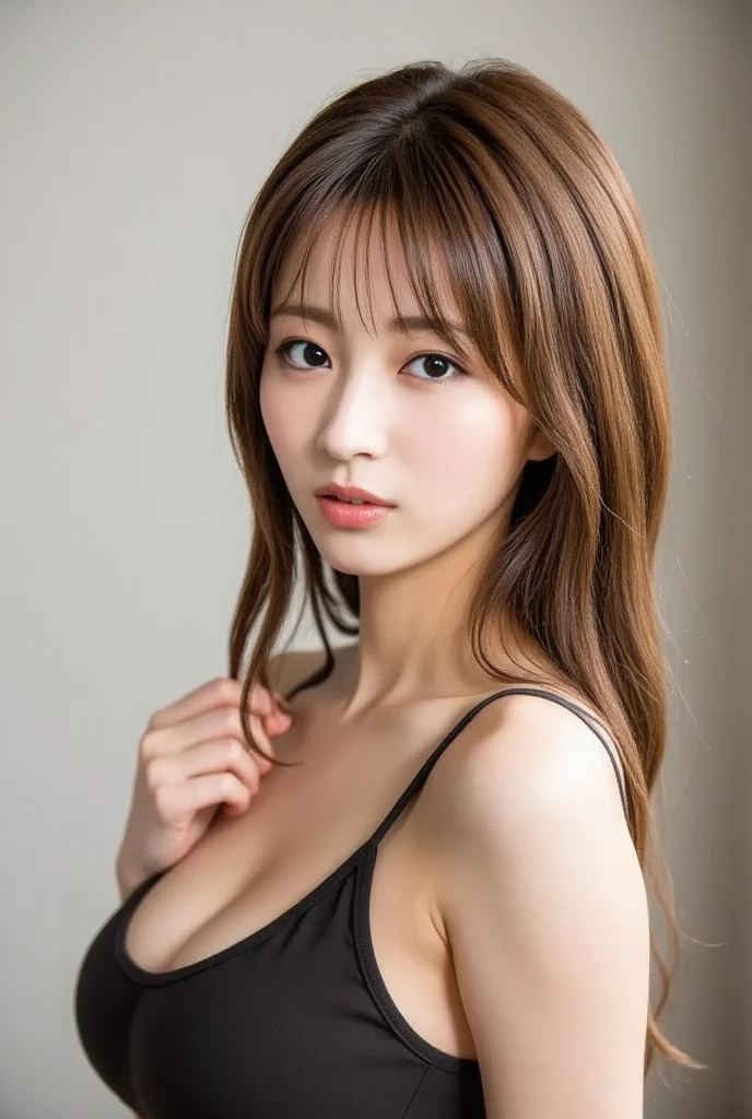 (8k, RAW Photos, highest quality, masterpiece, Realistic, Realistic), (1 female), (The ultimate beautiful middle-aged woman), Highly detailed face, (Perfect Teeth), Beautiful Eyes, double eyelid, eyelash, smile, Lip details, (Neat brunette bob), The light shines on your face, Big Breasts, ((Colorful mini dresses)), (front view), (background: none),  Background blur
