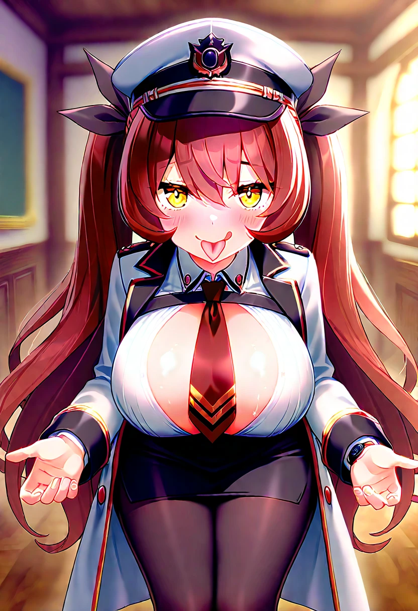 masterpiece, best quality, highres, hmlain, long hair, ponytail, streaked hair, hair over one eye, rabbit ears, huge breasts, grin,blush,leotard,indoor,nsfw