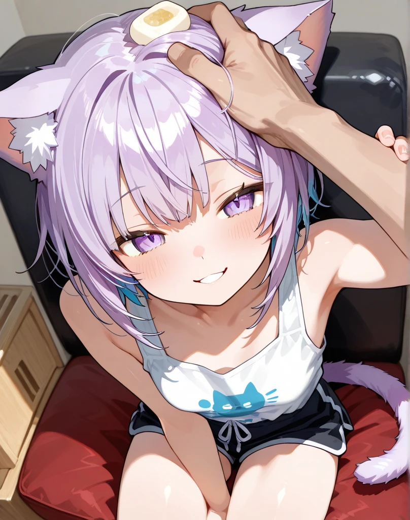 ((Nekomata okayu)), ((Masterpiece)), ((best quality)), (Anime:1.3), (super detail:1.2),(High Definition:1.3), (Professional Photography:1.2), (sharp focus), (perfect light), (wide shot), Textured skin, 1girl, (Cute teenage beautiful Girl), ((loose white buttoned shirts)), undress buttoned shirts, (exposed Beautiful medium breast), (exposed cute nipple), (looking at viewer), (Beautiful daiamond eyes:1.3), glitter eyes, (put on cat ears), Pale purple hair, medium hair, blush, (naughty smile), (Open mouth wide), Slender body, medium breasts, Glossy lips, slighty exposed Beautiful thigh, BREAK, ((Masterpiece)), ((best quality)), (super detail:1.2), (lens flare), (mist effect:1.3), ((lying on the beautiful shallow canal)), NEKOMATA_OKAYU(HOLOLIVE), cat_ears, beautiful_purple_eyes, (multicolored_eyes), 1_beautiful_girl, cute_face, perfect_quality, perfect_anatomy, ahoge,
