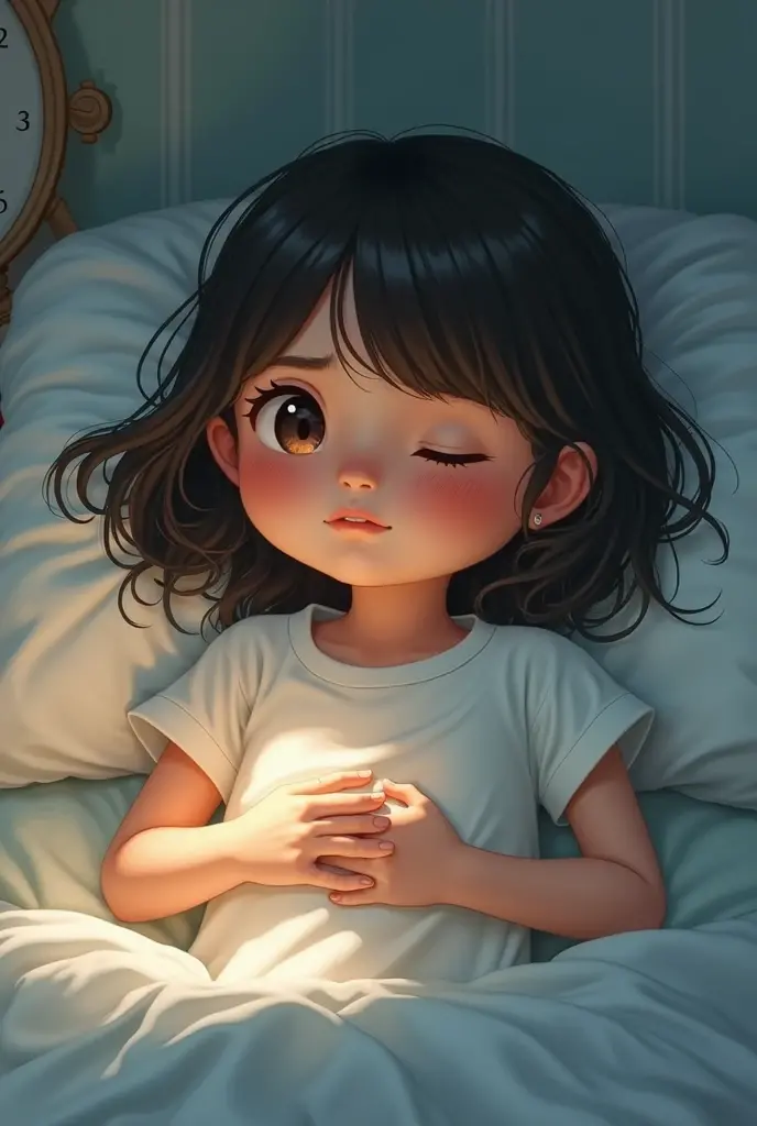 A girl who shows pain in her stomach when she wakes up and is happy when she goes to sleep