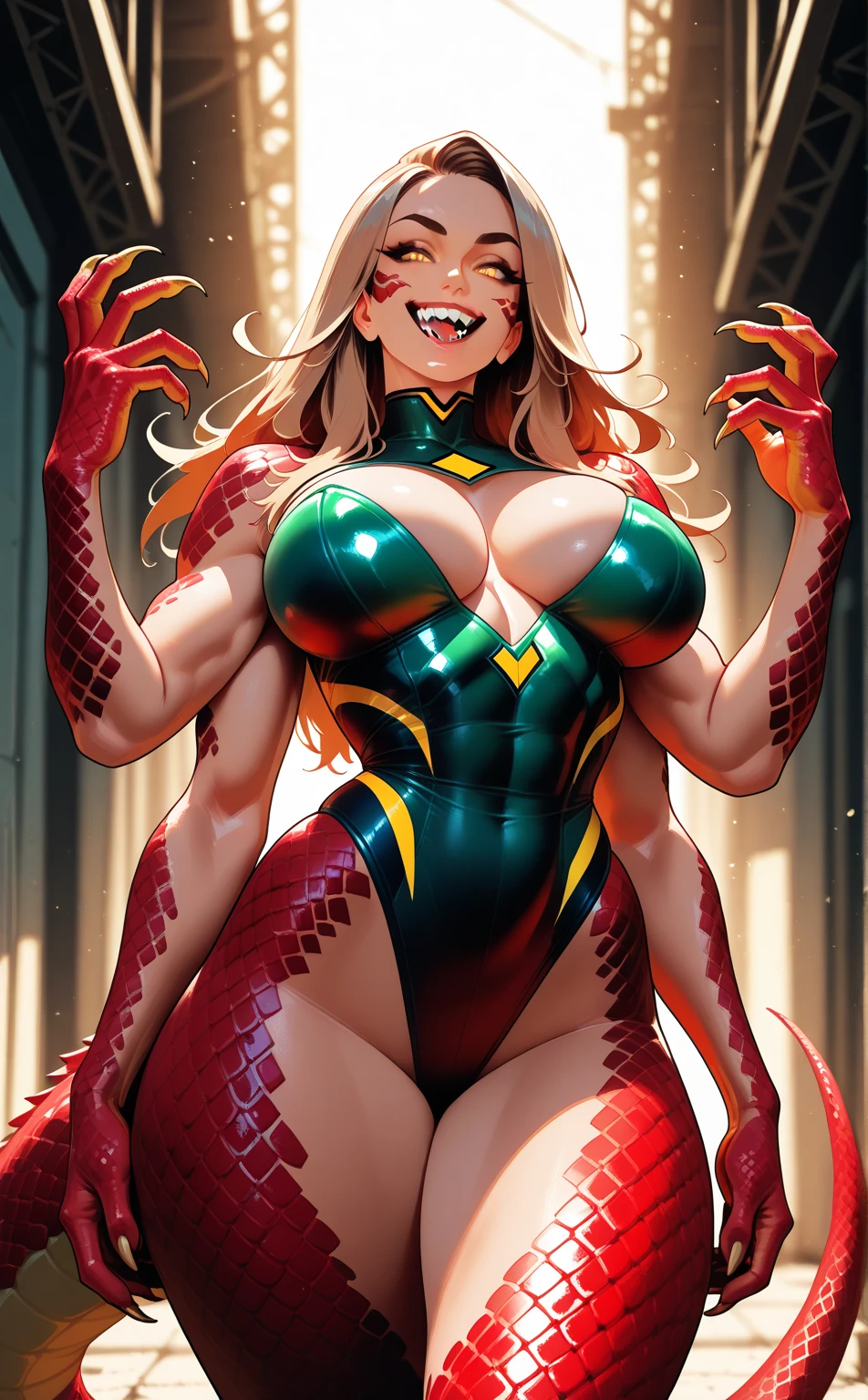 1 girl, blonde hair, wavy hair, green eyes, dragon wings, skin with dragon scales, perfect , round ass, fantasy costume, transparent background, splash art, (uhd), (amazing quality)