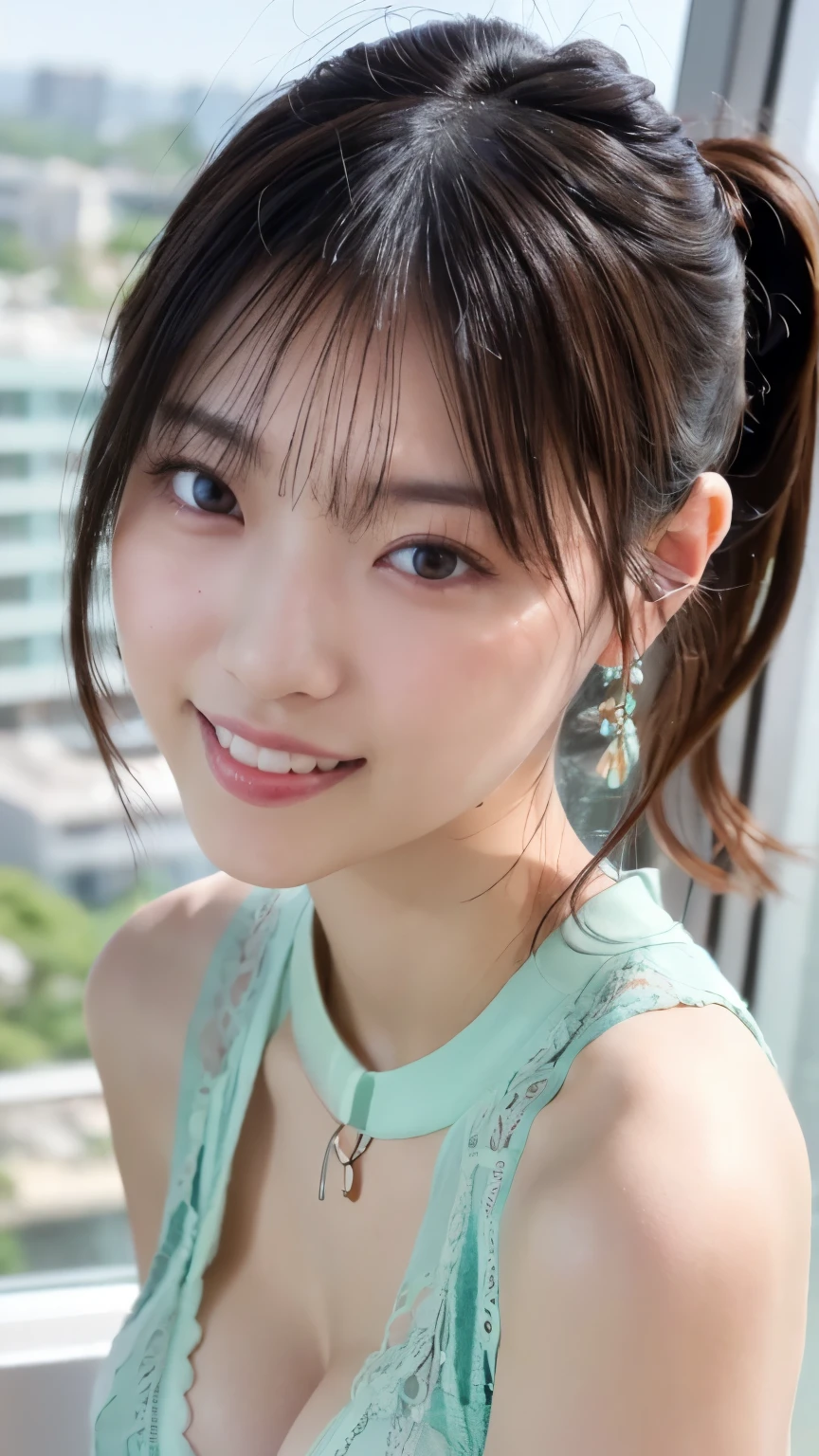 ulzzang -6500-v1.1, (Raw photo:1.2), (Photorealsitic), a beautiful detailed girl, (Real: 1.4), ighly detailedな目と顔, beatiful detailed eyes, (((Upper class girl in elegant formal dress of random color:1.3)))、(Ultra-realistic pantyhose:1.2), (high-heels:1.2), (I keep my hair up and short)、 (Very affectionate smile:1.2)、huge filesize, hight resolution, ighly detailed, top-quality, [​masterpiece:1.6], illustratio, ighly detailed, nffsw, finely detail, top-quality, 8k wallpaper, Cinematographic lighting, 1girl in, 17 age, perfect body type, cute droopy eyes beautiful big eyes、Pieckfinger, ((masutepiece)), Best Quality, 1girl in, eye shadow, Upper body, Portrait, ((FULL BODYSHOT:1.2))、