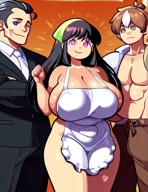 Albedo(Overlord),black hair,white horn,curvy body,big breast,big thighs,fully naked, standing in the middle of the dark room, surrounded by multiple men(all wearing business suit, faceless,bald,ebony skin,all hairless, standing very close toher, surrounding her from every direction),her breast was fondled,her nipples was teased,her thighs was caress by them,every part of her body was touched by the group,mating scene,sex,gangbang, cheating wife, netorare,nsfw,((hentai art style)).