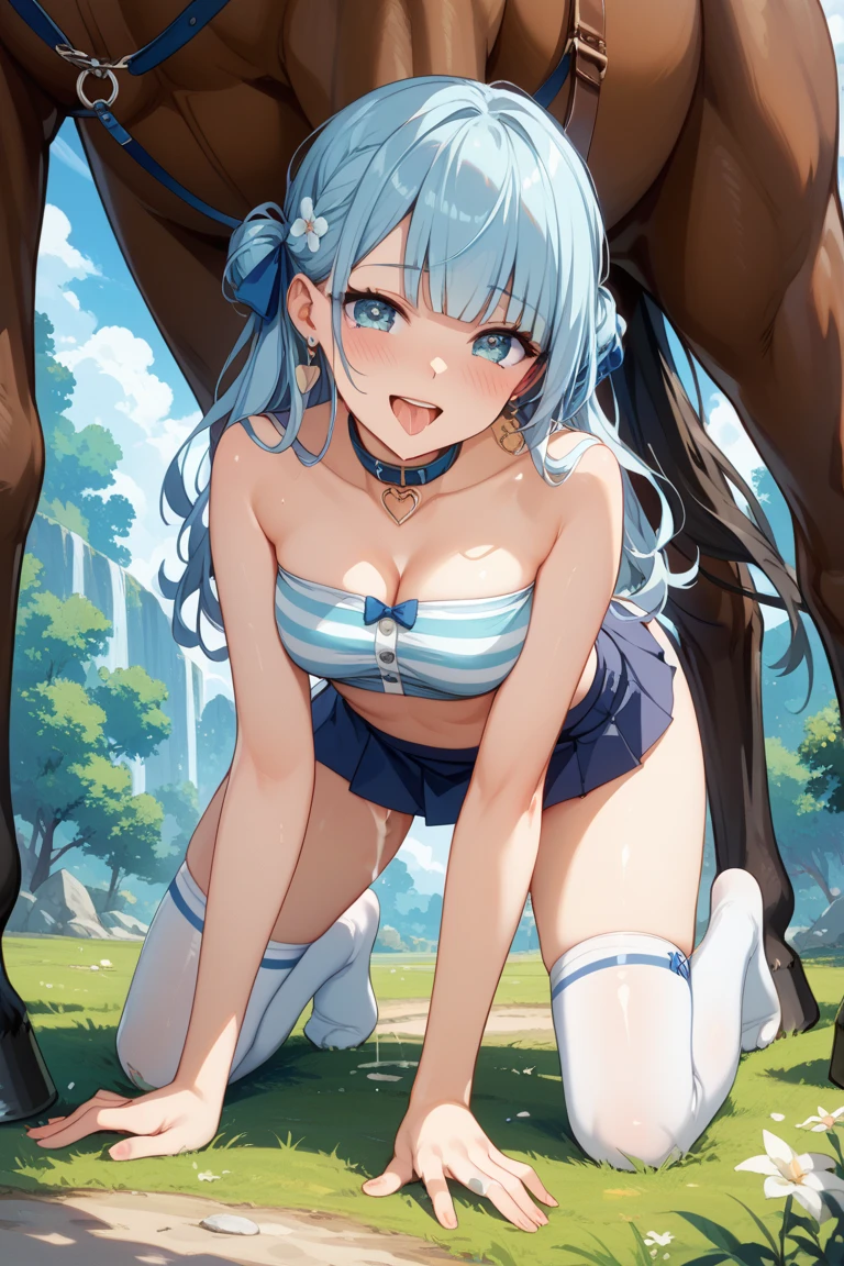 (((nsfw、see through)))、sunny、Blue sky、high quality、high resolution、((()))、(((Young Girl)))、(((little girleight、whole body、Thin legs、Angle from below、Low - Angle、Black Hair、Cat ear、Long Hair、blue eyes、sexual excitement、Face of Shame、Moist eyes、(((Eyes are hearts)))、i love you、(((tears)))、(((Whimpering)))、(((tearsを流す)))、shed tears、Hot Breath、smile、Climax、orgasm、(((Drooling)))、(((Drool)))Sweatばむ肌、Sweat、(((Lead)))、(((Leadを首に付けた少女)))、Tough Collar、(((girl with a leash around her neck)))、My crotch is wet、My crotch is wet、Adult Toyasturbation、(((Vaginal Vibrator)))、(((Clear liquid splashing from the vagina)))、high quality、Tennis Wear、Skort、(((Pink miniskirt)))、Knee socks、Sexy、テニSkort、Stick your butt out、Show your crotch、Showing off your crotch、I'm not wearing panties、No underwear
