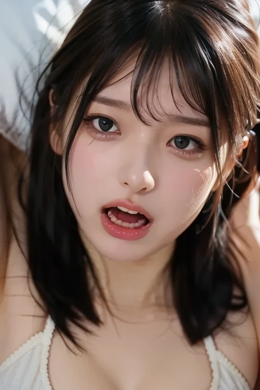 Highest quality, (beautiful)、Naked man and woman pair、Licking the penis、Giving a blowjob、Full view of boobs、Nipples、Soft 、Close-up、Sticking out tongue、Shoot from above、