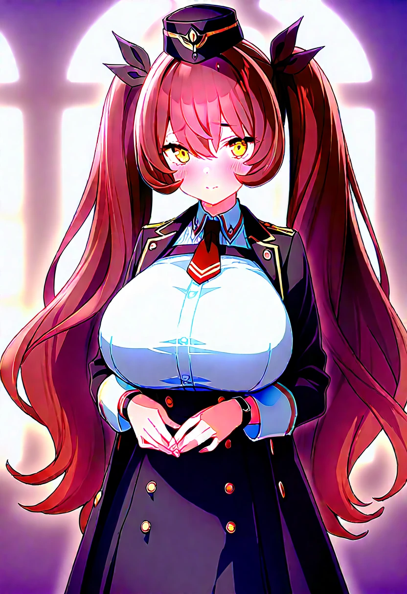 girl, red hair, Red eyes, big breasts, red bunny costume.