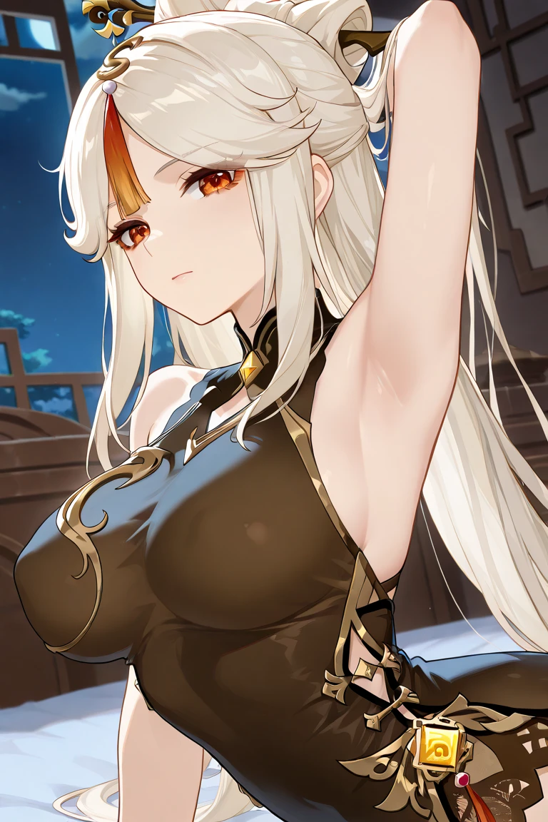 ((top-quality)), ((masuter piece)), (ultra-detailliert:1.4), (32k images), (ultra high detailed), Best Anime, sharpness, The best wallpapers, Phenomenal depiction, the golden ratio, Wind manipulation:1.5, Manipulation of light, (Perfect anatomy without destruction), (Beautiful eyes with detailed and detailed details, Lustrous eyes), (Lustrous hair:1.1, ), (Beautiful face with dense and detailed details), (Beautiful skin with dense and detailed details), (deadpan:1.2), Slim body, Slim belly, ((small tits:1.5)), thin-waist, a navel, goddes, (Beautiful sparkling white clothes with dense and detailed, Beautiful decoration with dense and detailed details, gemstone), fullmoon:1.1, Blonde hair, Twin-tailed, Backgrounds with depth:1.3, hair adornments, Starry sky