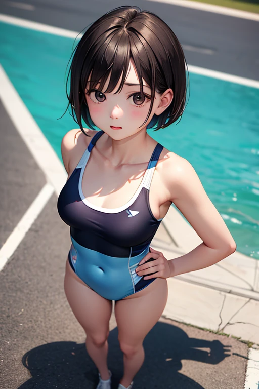 Blue eyes, black pupil, marinett, very small swimsuit