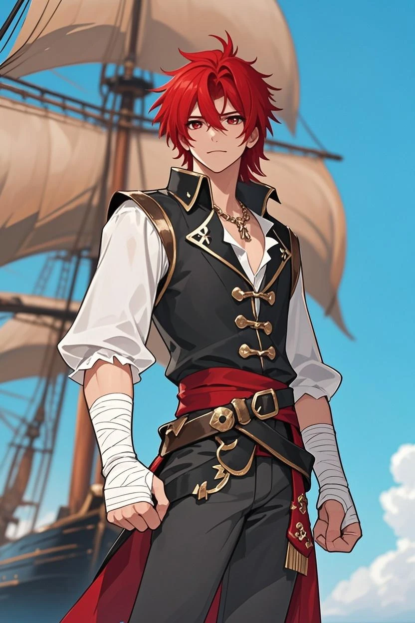 Hombre Pirata musculoso cabello largo rojo Sexil
