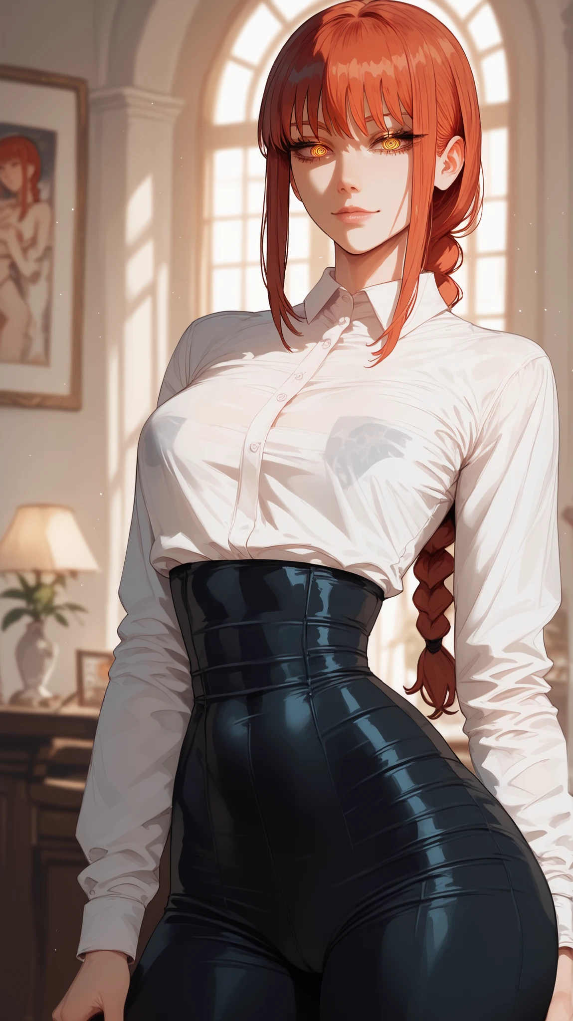 (masterpiece,highest quality,超A high resolution),japanese woman, (((Very beautiful 25 year old girl))), pretty girl、look at the photographer、 ((beautiful low ponytail)), super cute face, glossy lips, double eyelids in both eyes,natural smile、 natural makeup, long eyelashes, Shiny and smooth hair、center image, perfect limbs, perfect anatomy,(((Tight Skirt)))、(((turn around and look back)),wet with sweat,