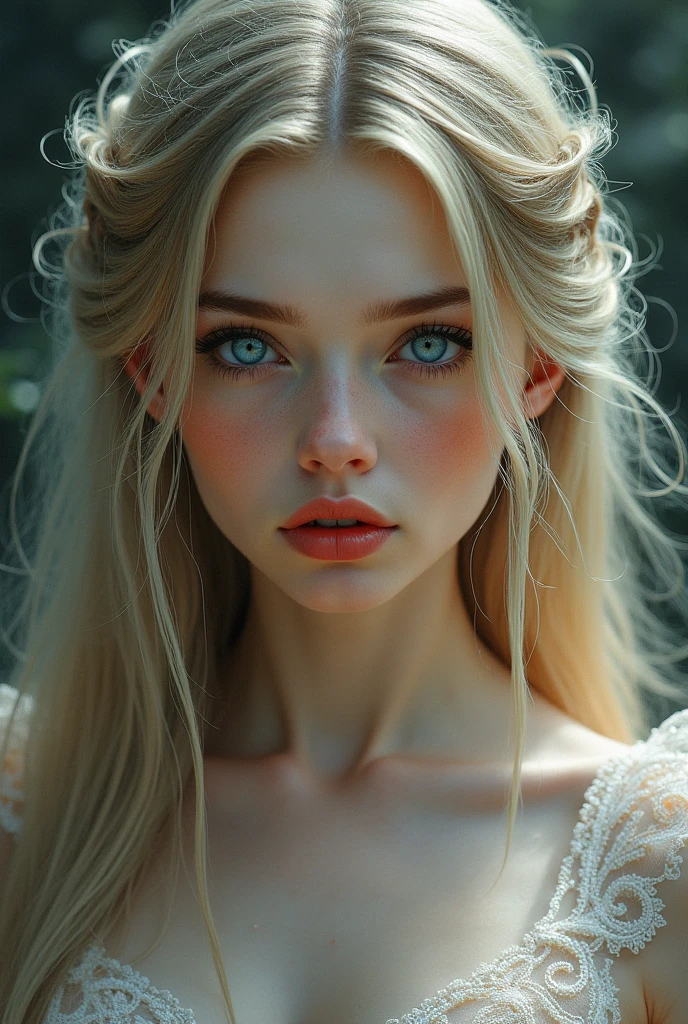 Lily-Rose Melody Depp, wearing bunny costume transparent. professionally retouched, soft lighting, realistic, smooth face, perfect eyes, sharp focus on eyes, 8 k, high definition, insanely detailed, intricate, elegant. stand against the background of the forest.