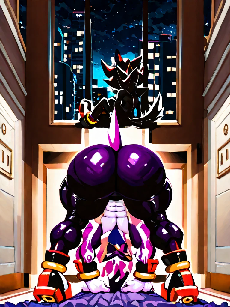 giantess inflatable demon girl SxDol, wide hips, (no pupils), !?, doll_joints, joints, o_o, stripper pole, pole, pole dancing