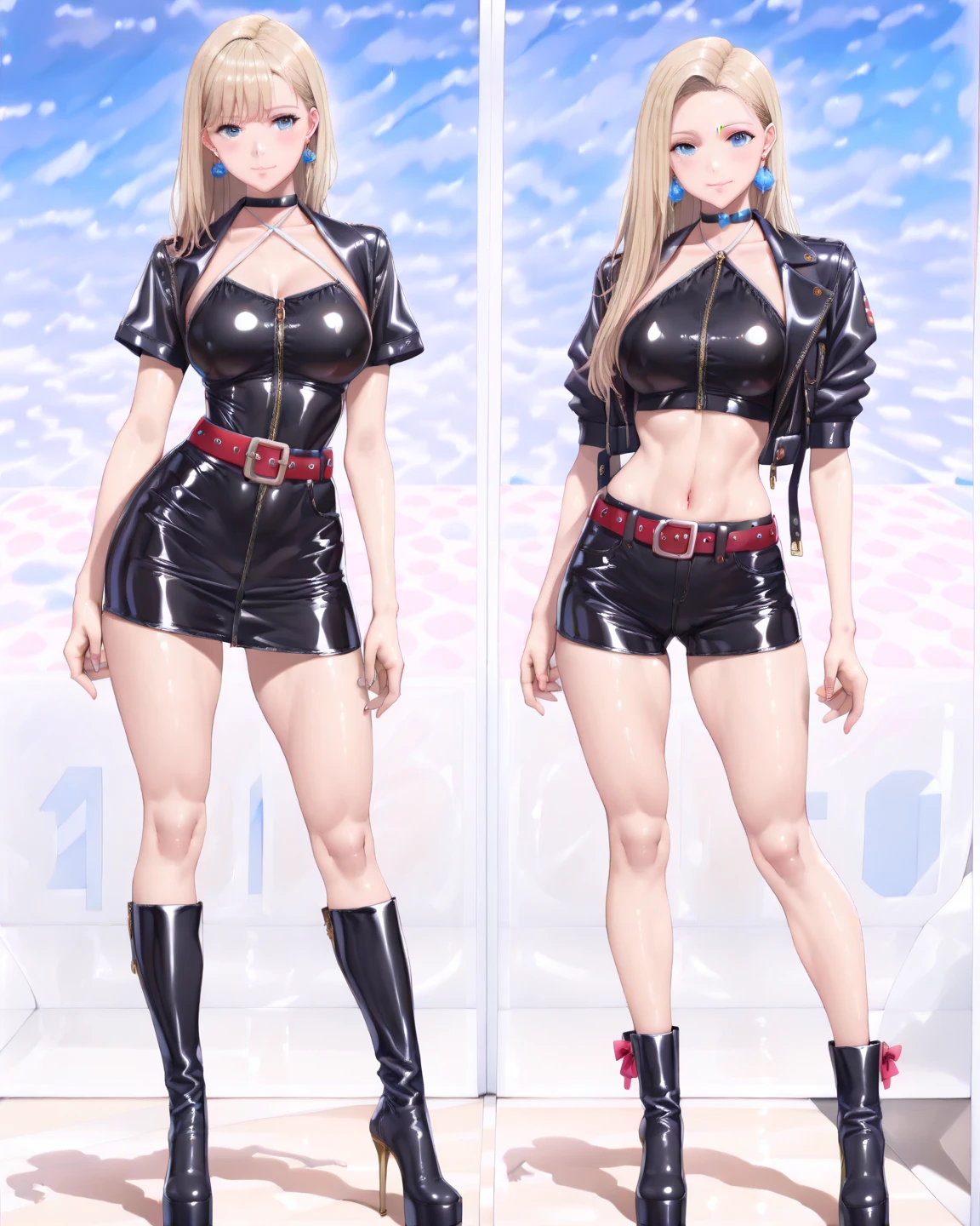1girl, crop top, camisole, blonde hair, ponytail,
high-waist shorts, arched back, cutoffs,, masterpiece, best quality, highly detailed
