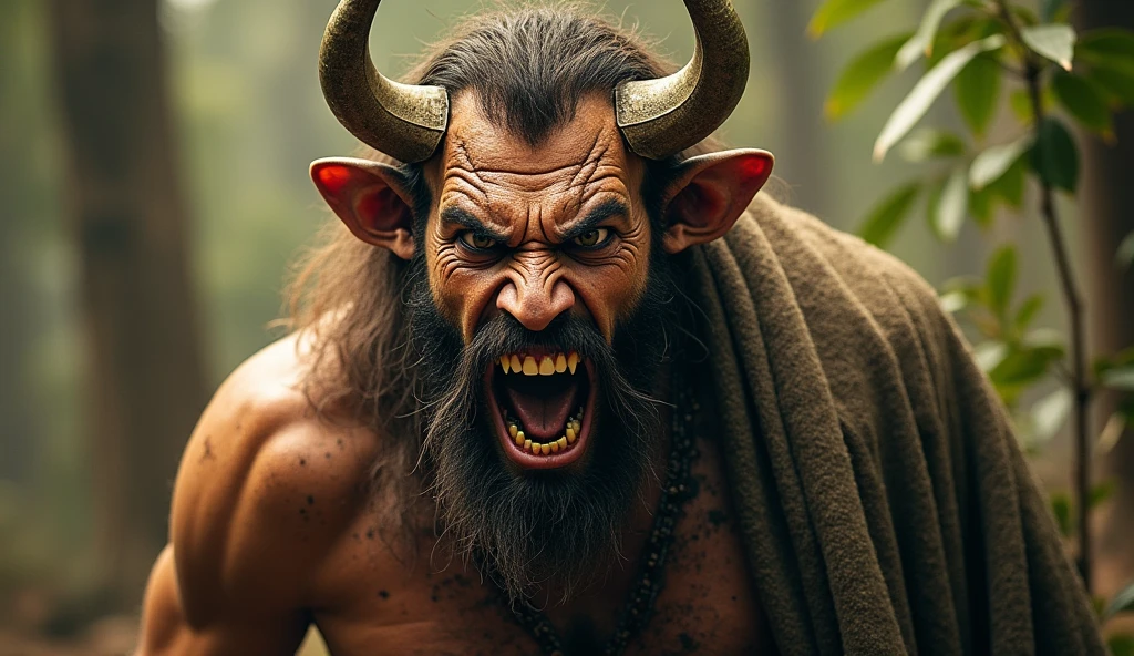cinematic film still <lora:Ior Bock:0.6> (Ior Bock) with a beard as a claymation style devil with pitchfork and horns . shallow depth of field, vignette, highly detailed, high budget, bokeh, cinemascope, moody, epic, gorgeous, film grain, grainy