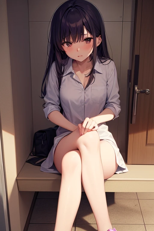 Highest quality、high resolution、High definition、HD、((Night Park、Dim Lights、Squatting with legs apart、Panties))、(Nitta Minami、Long Hair、Medium chest、Brown Hair、Brown eyes、Glossy lips、Glowing Skin、Realistic skin texture、(White blouse、mini skirt、Thighs))、Staring at me、Love me、blush、(Laughing with your mouth open)、(Very close to me)