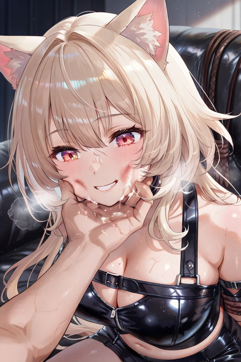 NSFW,masterpiece,Highest quality,High resolution,Super detailed,Shirakami Fubuki\(Hololive\),Gray Hair、One-sided braid、Ahoge、Earrings、Fox ears,Fox Tail,(Leather leotard),High leg,Open crotch,(Body Harness),Micro Mini Skirt,Fishnet tights,Embarrassed,Frustrated face,Lust,blush,Expecting face,(Ahegao),Smirking face,Love Hotel at Night,Luxurious Room,sofa,low table,sake,chandelier,(To flatter),want,Streaks,(Sex slave),(Middle-aged men),A man puts his hands on her waist and hugs her,Having sex,Insert the penis,Creampie,heart,Wet,(Squirting),From the side,Leg spread,Cowgirl