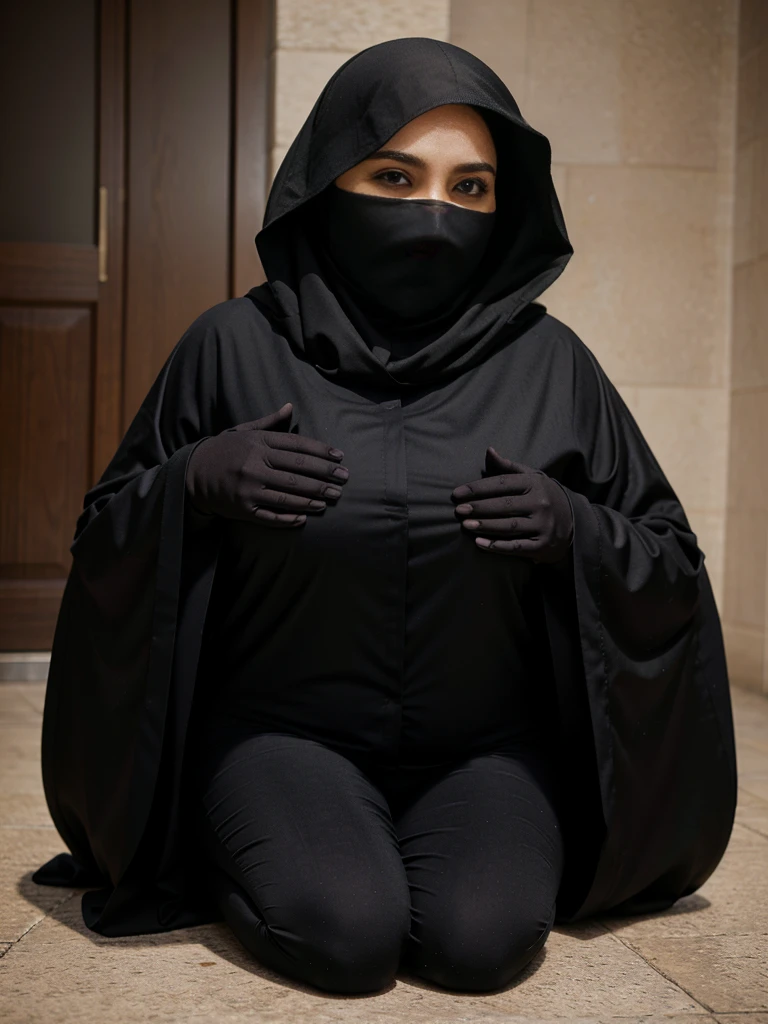 (Faceless enclosed)+++ (hermit)+++ woman with (very long hair)+++ (huge breasts)+++ (under a leather burqa)+++ (hidden face under zentai)+++ (unseen eyes)+++ (all-enclosed body)+++ (gloved hands)+++ (covered by own hair)+++(sat down home)+++