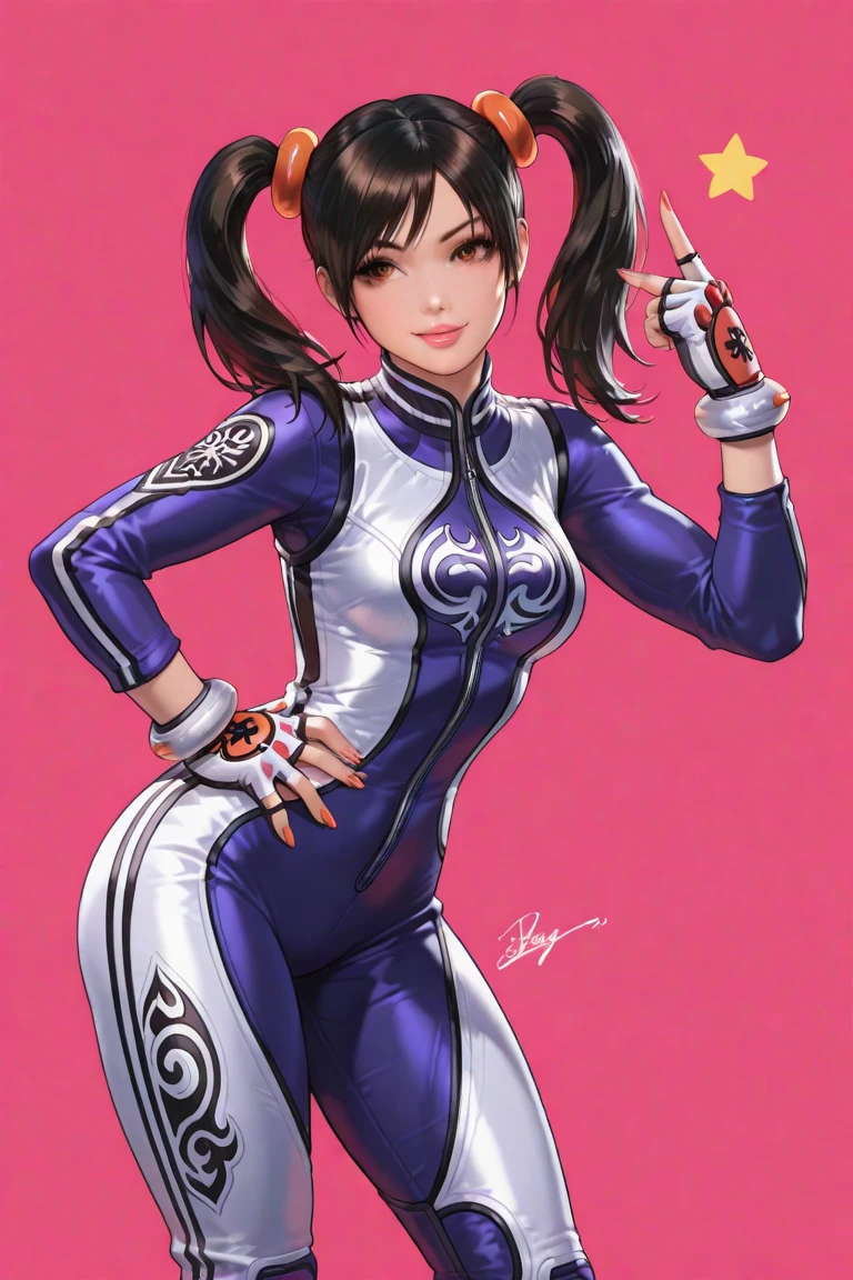 (masterpiece, best quality:1.2), 1girl, solo, chichi, dragonball, smile, long hair, ponytail, black hair, blunt bangs, sidelocks, black eyes, chinese clothes, china dress, large breasts, sleeveless, wristband, pink pants, boots, simple background<lora:CHICHI-11:0.9>