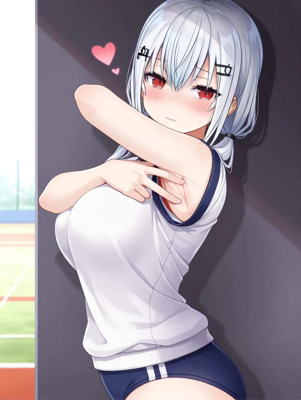 1 girl, kanon kanase, , blush, medium breasts, sleeveless,((sports outfit)), sitting, 20-year-old, healthy skin. Upper_body.