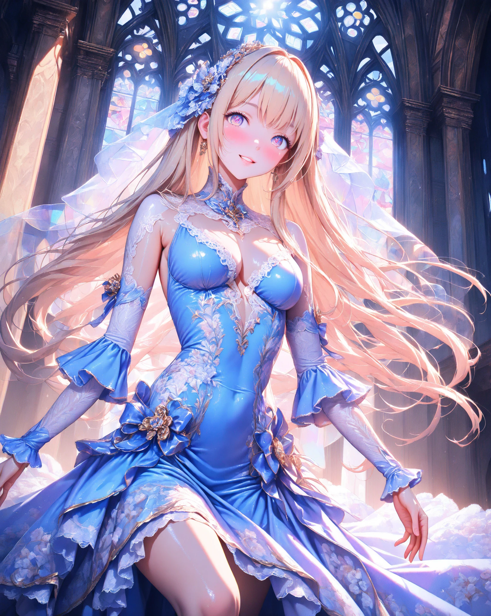 hightquality、masutepiece、Clean face、mekosji、invisible clothes、Opening legs、very transparent clothing、very transparent underwear、Open your legs、Open your legs on your back、Opening legs、Open your legs in an M shape、Chignon、pinkcolor、A smile、plump thighs、Navel、Chest、Perforated lingerie