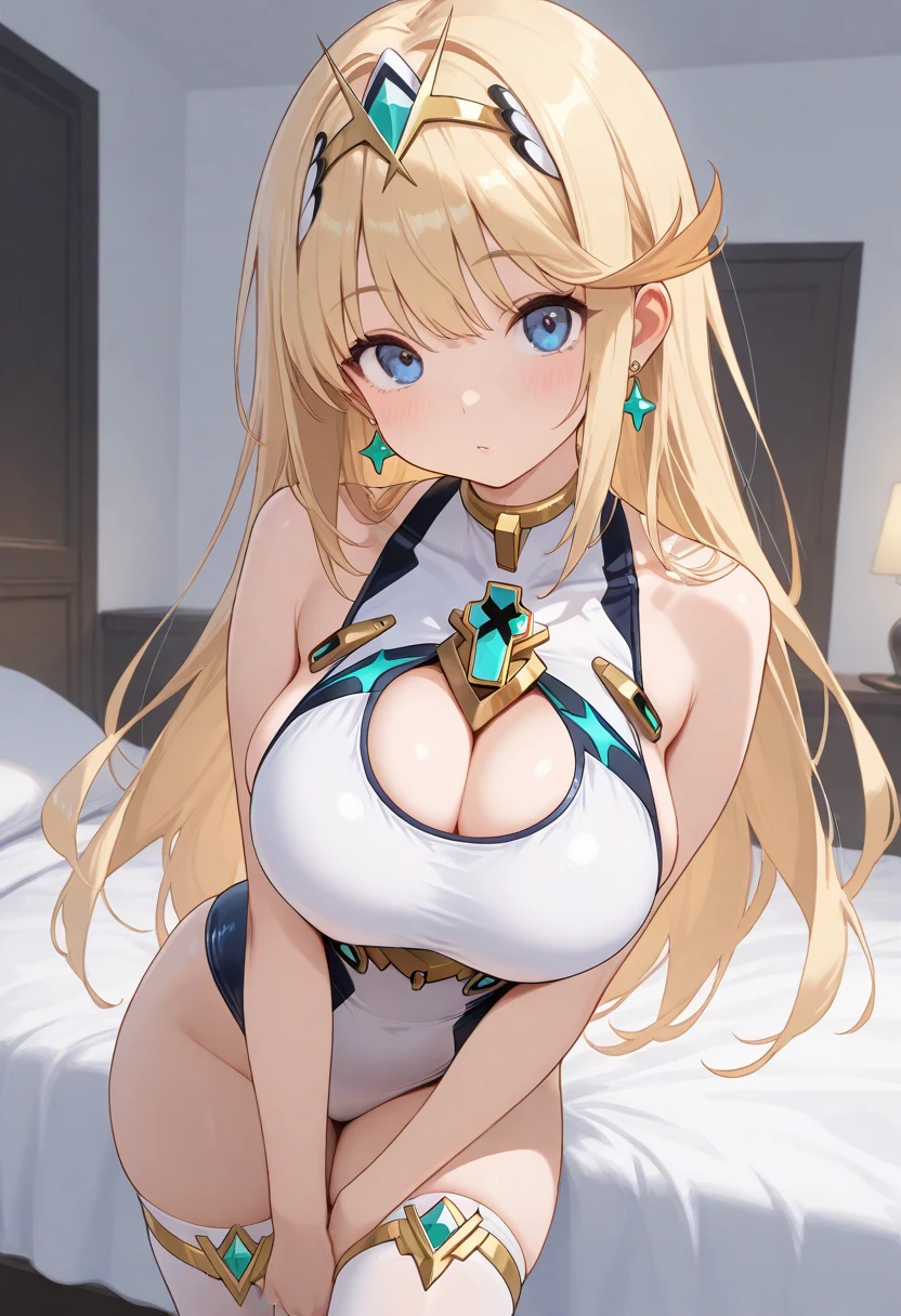 (Masterpiece, Top quality: 1.5), nsfw, sitting on bed, (1boy and 1girl are having sex on the bed:1.3), (Mythra :1.3), (breast grab from behind:1.3), a boy is with black hair , (large breasts:1.3), (cleavage:1.2), (black bra, bottomless:1.3), standard weight, Blonde Hair, 14 year old, angry, (flustered:1.3),  sexual climax:1.2, open mouth, (pubic hair:1.3), bedroom ,cum:1.3, arms up
