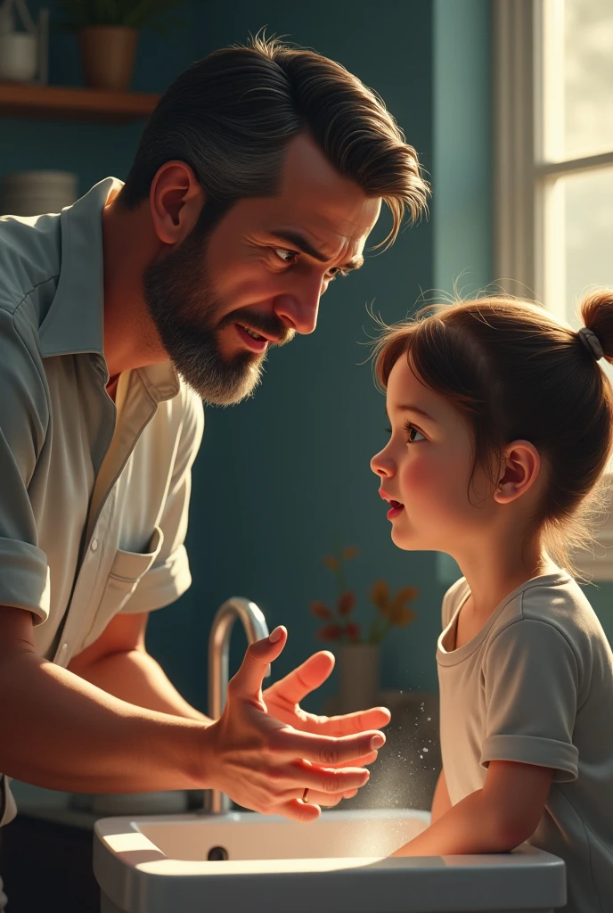 disney ai pixar of little girl and father . 3d