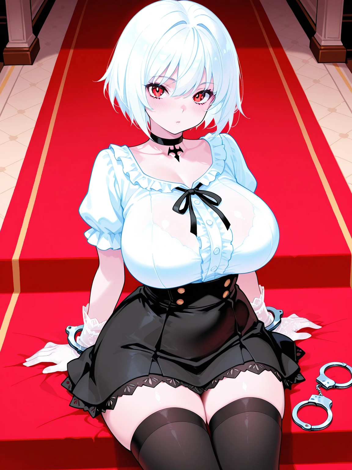 Park Handcuffs, Ankle Cuffs, Collar, Highest quality, shape, Very detailed, In detail, High resolution, 8k wallpaper, Perfect dynamic composition, Beautiful details, Natural Lip, Cute underwear revealed, restrained , Big Breasts, Cleavage, She is detained、A vibrator is stuck in her pussy. She looks like she's really feeling it.., A masterpiece of the whole body,