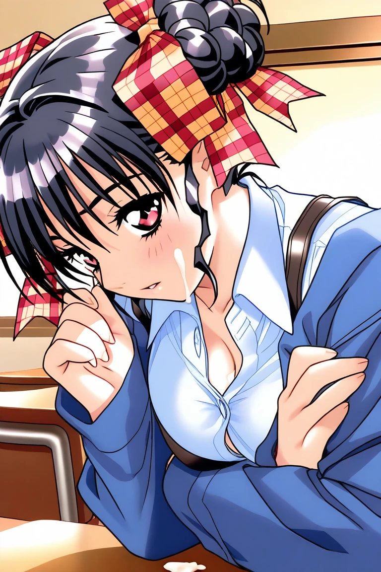 (masterpiece, best quality, ultra-detailed, high resolution, detailed eyes), nsfw, takeda hiromitsu style, {{{1mature female}}}, (40 years old), pet collar with leash, business suit, (blushing:1.3), (open mouth:1.3), (tongue out:1.3), (drool:1.4), (breath:1.3), (orgasm:1.3), looking at viewer, face focus