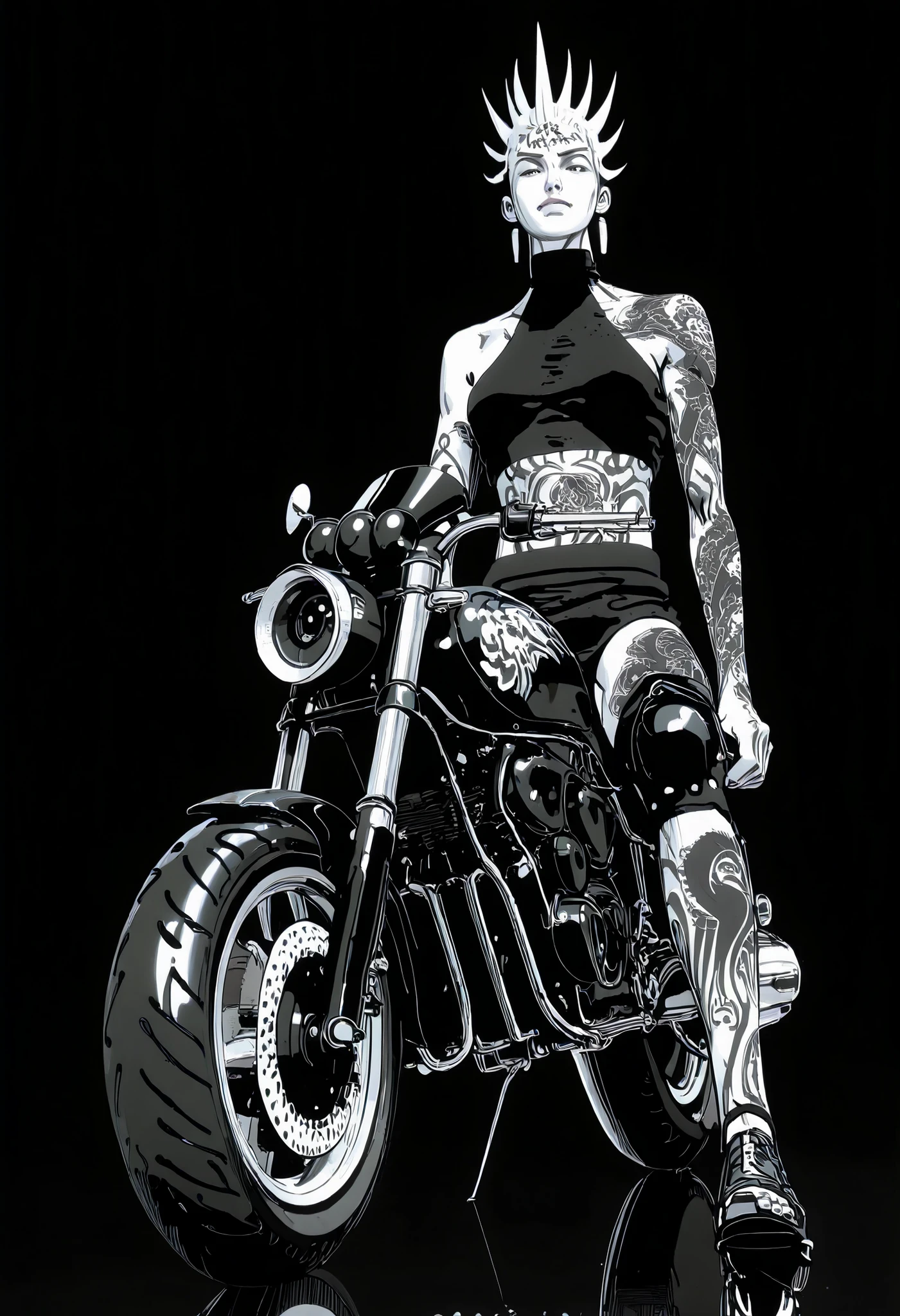 a black and white drawing of a dragon riding a motorcycle, concept  Tattoo design, inspired by Kanō Hōgai,  inspired by Gatōken Shunshi, traditional Japanese concept art, oriental tattoos,  Tattoo design,  3D tattoo design , inspired by Kōshirō Onchi, medium size tattoo sketch,  realistic tattoo drawing ,  Japanese art style 