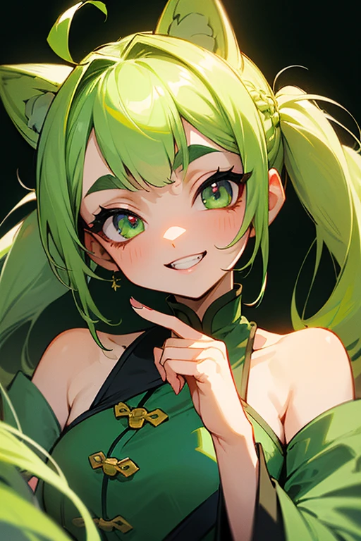 Braidipatchi is a spring green Tamagotchi with a body shape similar to Kuchipatchi. She has big beady eyes with prominent eyelashes and highlights. Her dark green hair is done in two braids. SPARKLE; GLITTER