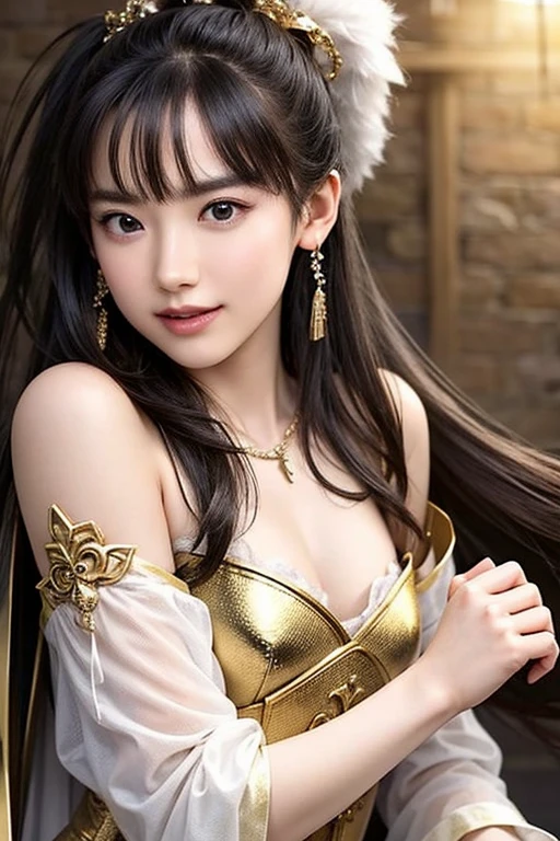 (Tabletop), Professional , masterpiece、Highest quality、Photo Real , (Gemstone Silver Metal Body:1.9),(Matte White、Particles of light、Jewel Gold Weapon、(Gorgeous castle background)、(White Micro Bikini)(Jewel Metal Body:1.4),(Gorgeous jeweled metal weapons) , Details of the Sword of the Brave ,( Dragon) ,Warhammer 40K , Acquired sisterhood,Detailed decorative jeweled crown、solo、Black Hair、(Gangl Forest Background)、美しい白people美people、1people、Dynamic Angle,(((A luxurious diamond tiara with attention to detail)))、Small Face、Laughter、Powerful pose、(Gorgeous castle background)、Big Breasts、Beautiful 40 year old woman、Stand in the center of the screen、Slender female fingers、Small head、Glamorous Body、Beautiful ass、Plus Size
