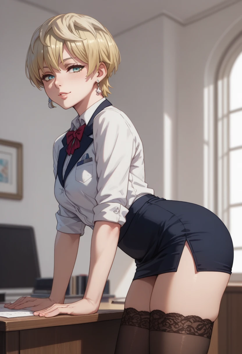 erasa db, 1girl, solo, ass focus, jewelry, earrings, underwear, blush, panties, smile, looking at viewer, hoop earrings, sweat, blue eyes, short hair<lora:erasa_dragonball:0.8>