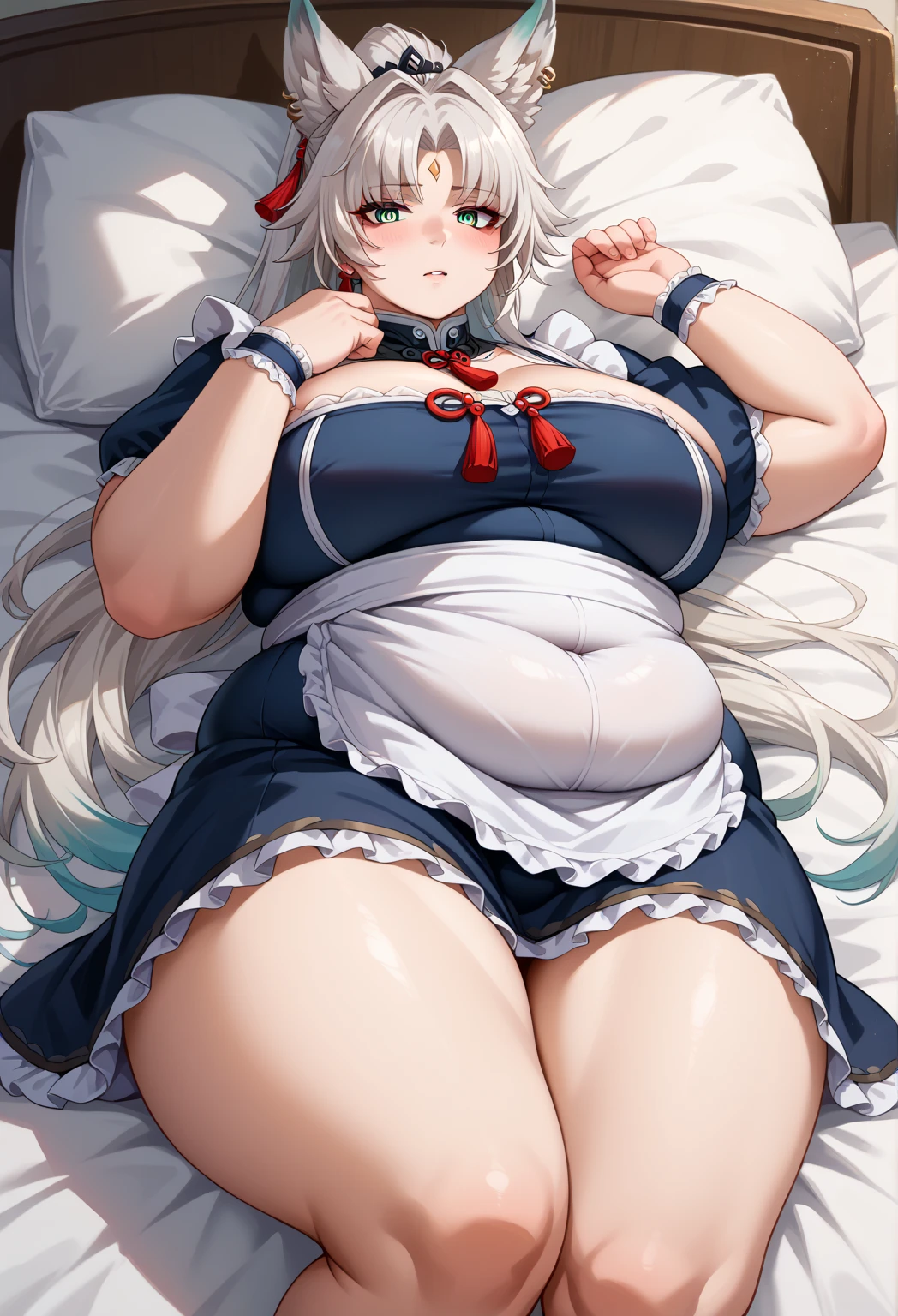 (realistic, photo-realistic:1.37), (8k, RAW photo, best quality, masterpiece:1.2), cute, ultra-detailed, physically-based rendering, ultra high res, kodakvision color, shot on Arricam LT Camera, bokeh, sharp focus, photorealistic, realistic, realistic face and nose, beautiful nose, solo, best quality, extremely detailed face, extremely detailed eyes and face, beautiful detailed eyes, absurdres, incredibly absurdres, masterpiece, best quality, realistic, sharp image, simple background, 1girl, solo, Veyle (Fire Emblem: Engage), official outft, long dress, long white and black hair, black and white hair, multiple hair colors, purple eyes, veyle_engage, smile,  closed mouth, smiling, huge-breasted, colossal tits, gigantic cleavage breasts, oppai, oppai proportions, massive breasts, thicc, massive belly, gigantic belly, fat, chubby, very overweight, obese, weight gain, potbelly, plump, chubby belly, huge belly, round belly, fat belly, wide hips, thick thighs, belly focus, colossal belly, belly overhang, tight clothes, milf, she has a jiggly fat round belly, her belly is fat and round, fat body, voluptuous, kipteitei