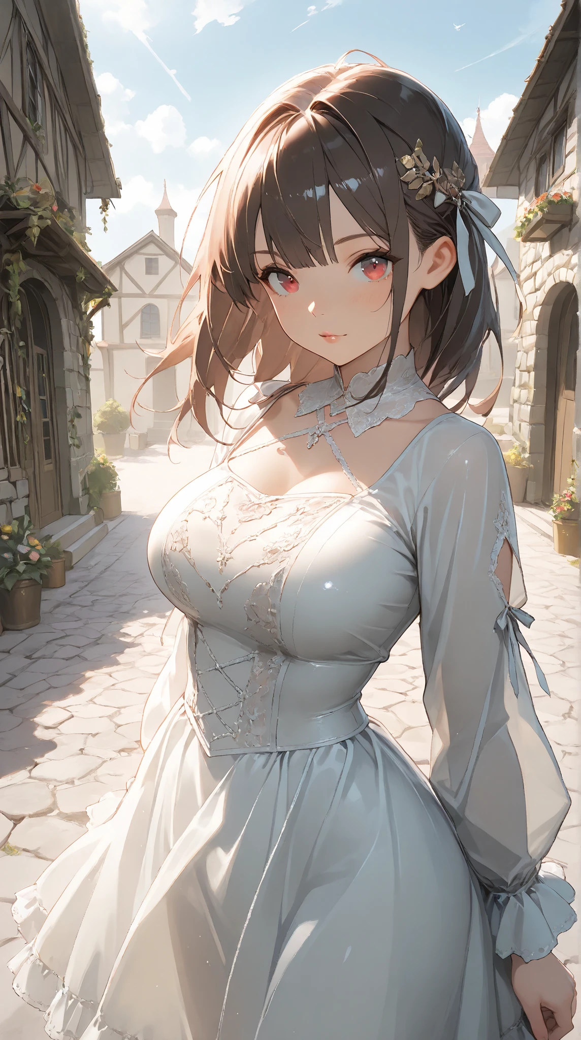 Highest quality、High resolution、Detailed Background、(Beautiful face in every detail:1.4)、Anatomically correct、(Normal number of fingers:1.2)、(Highly detailed face:1.2)、(Detailed eyes:1.2)、Beautiful women in their 20s、(Huge breasts:1.2)、Perfect body line、Light color hair、Braided bob cut、Braided long hair、Wavy Hairstyle、well-groomed eyebrows、Calm and elegant look、Mysterious atmosphere、Dreamy atmosphere、Do cute thingodel pose、
(A beautiful model with a popular spot in the background:1.5)、
Tulle dress、A tulle dress that lets you enjoy the sweetness of the season、Sports dress、Lined and jersey-style sporty-looking items are popular、Shoulder frill dress、A voluminous frilly dress、
Arashiyama bamboo forest and Togetsukyo Bridge、Walking trail along the valley、Lush mountain scenery、The best view point at Cape Zanpa is the blue sky and sea in the background.、Shooting at sunset time creates a fantastic atmosphere.、very beautiful