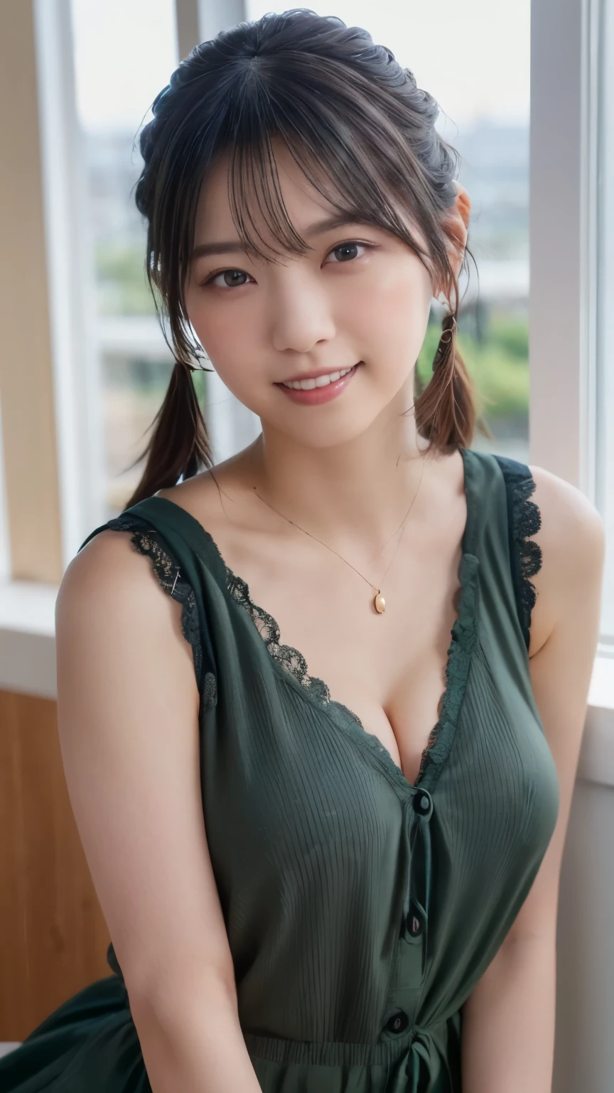 (Raw photography:1.2)、top-quality、a beautiful detailed girl、A smile、short-haired、extremely detailed eye and face、beatiful detailed eyes、huge filesize、hight resolution、8k wallpaper、finely detail、Highly detailed ticker uniform 8K wallpaper、Light on the Face、电影灯光、16-year-old girl、Cute poses、(photorealisim:1.4)、illustratio、super detailing、Colossal tits、laying on back、lying back on、sleep、all-fours、Emphasis on the buttocks、Green underwear