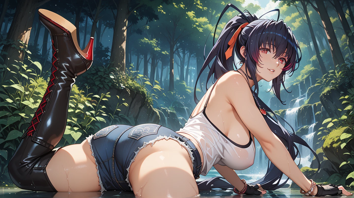 Thick giant chick, tentacle pops out from within her mouth, gaping creampied anus exposed, crying eyes, corps entier, tentacles in ass, creampie, leaning forward squat, behind view