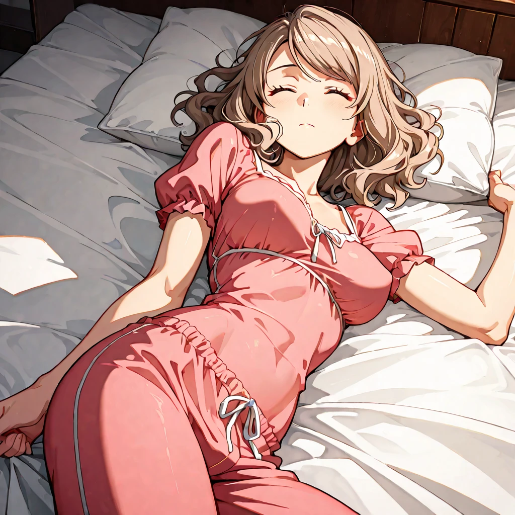 score_9,score_8_up,score_8,(masterpiece, best quality:1.5), ((Extremely detailed)), high resolution,Anime style,(Beautiful woman,brown hair,glasses, solo,lying on the bed, red sweater, comfortable posture, perfect figure:1.3)