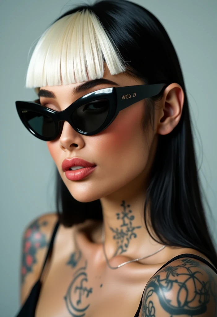 Generate an image for the cover of a song called mirror, It features a black-haired Latina girl with tattoos dressed in red basketball gear looking at herself in the mirror. Add a title in graffiti font that says mirror in Spanish, and that it is in HD quality, Add a Cuban style diamond necklace and urban sunglasses and a title that says mirror in Spanish, change title to Spanish language