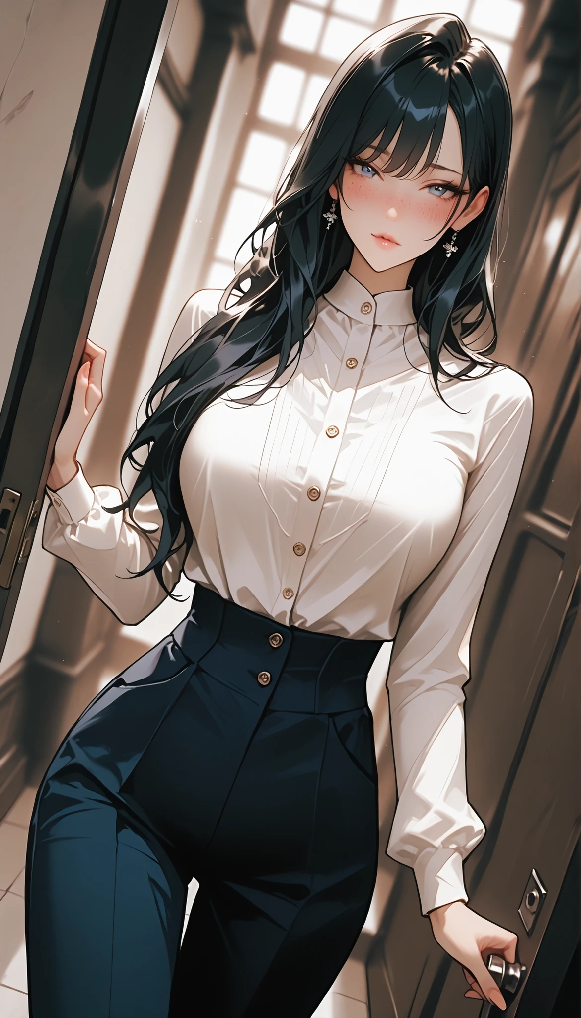 highest quality、High resolution、Detailed Background、(Beautiful face in every detail:1.4)、Anatomically correct、(Draw the usual number of fingers:1.2)、(Detailed facial expressions)、(Detailed eyes:1.2)、(Detailed eyes:1.2)、Beautiful, smooth skin、Beautiful women in their 20s、(Huge breasts:1.2)、(Highly detailed face:1.4)、Brown Hair、Black Hair、Braided long hair、Wavy Hairstyle、Cute hairstyle、well-groomed eyebrows、Perfect body line、Calm atmosphere、Express yourself with confidence、cute gesture、He looks at me with a very trusting expression.、Shooting in a natural park、Cowboy Shot、
Pair it with a black tailored jacket and wide leg trousers、
Choose a simple white blouse、Creates a sense of cleanliness、
Choose gold or silver accessories、Gives a simple and sophisticated impression、
Wear black heeled pumps or boots、Tightens the whole、
Choose a midi-length floral dresark the waist with a belt、Tightens the silhouette、
By putting on a cardigan in a calm tone、Adds elegance、
Match it with a bag and pumps in a neutral color.、Putting it all together、very beautiful