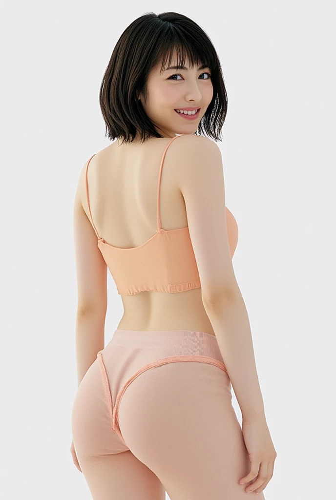 (2 girls:1.5), (a detailed full-body RAW photo of a girl), (masutepiece:1.0), (Best Quality:1.4), (超A high resolution:1.2), (Photorealistic:1.4), 8K resolution, Canon EOS R5, 30mm, absurderes, ultra-detailliert, (30 year old), Sharp Focus, Cinematic lighting, Detailed beautiful face, (no-makeup:1.2), (ulzzang -6500-v1.1), petite figure, Detailed skin texture, flat chest, (skinny and fit body:1.6), Detailed brown hair, sweltering,(Very short hair:1.5), (Very thin black Nike competitive sports bra and spandex tights:1.5), (low rise:1.5), See-through, realistic glistening skin, (Sweating:1.2), detailed texture, (Japan athletes:1.5), (flat chest:1.5), (Erect nipples:1.2), (Wet body:1.2), (put hands on it, stick out butt and look back:1.5), (back shot), nfsw, (The skin color is slightly transparent through the tights:1.2), (wet body:1.5), (japanese school girls:1.5), (smile:1.5)