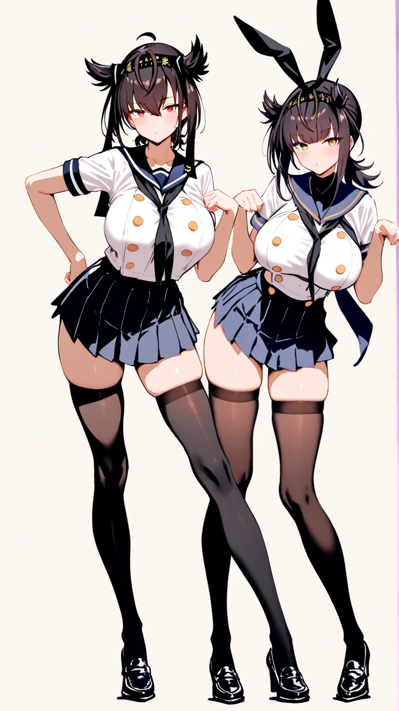 3 girls, variety of hairstyles, high fantasy costume, ((white background)), full body, multiple views, succubus, thong, shrug, leotard, cleavage, tie, hair over one eye, forehead, blunt bangs,
