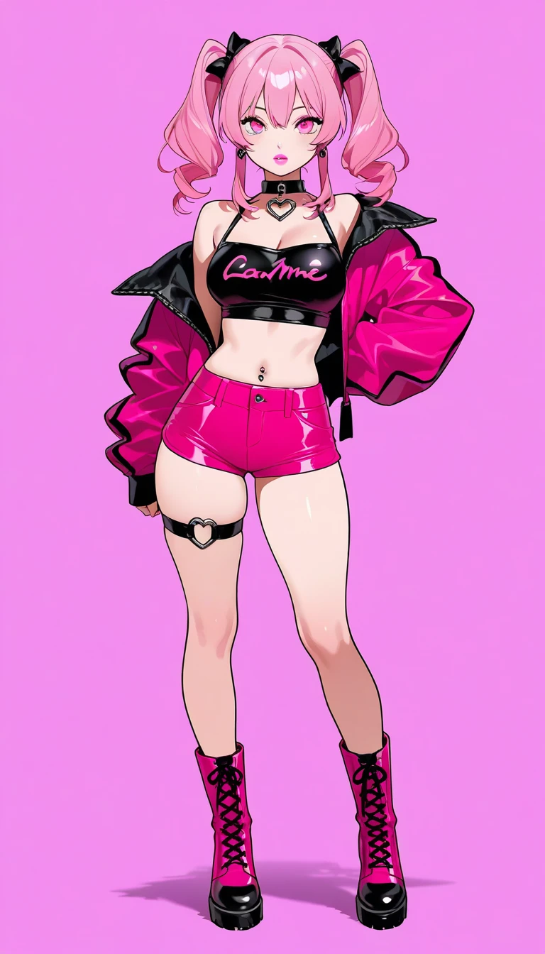 1 male, ((femboy)), Guviz-style artwork, made with anime painter studio, anime realismスタイル, Realistic anime art style, painted in anime painter studio, Inspired by Kim Taehyung, In an anime style, anime handsome guy, Inspired by Kim Taehyung, anime realism, Pink hair, A smile, a choker, Multiple piercings, Man with short hair, Male one, Inspired by Kim Taehyung, bustup, hoody, simple white background, standing, full body, ((round buttocks)), presenting ass, big ass, big bulge crotch, pink stockings, blue high heels, character list,