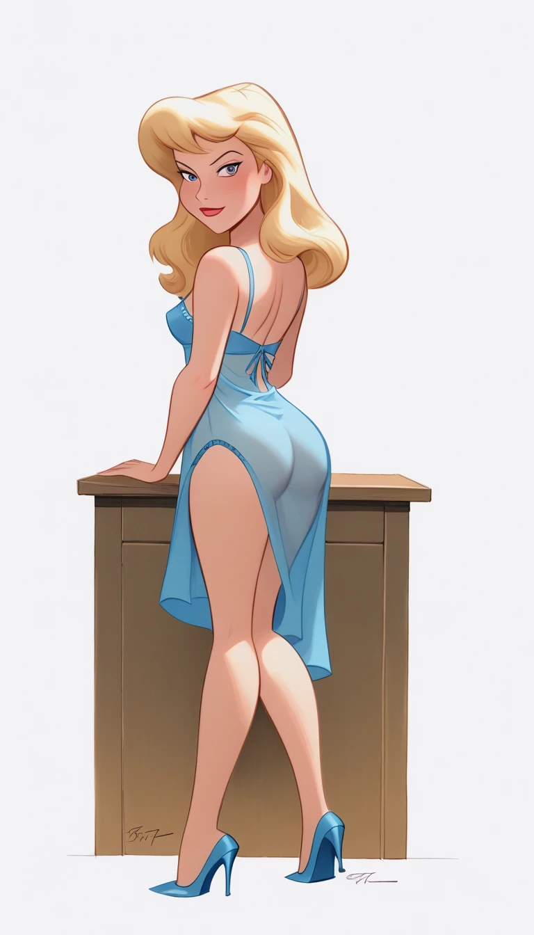 blonde hair , 18 years old, sexy, showing off curves sexy, gorgeous, caucasian, haley stardew , smiling, cute, lifting up tiny blue dress